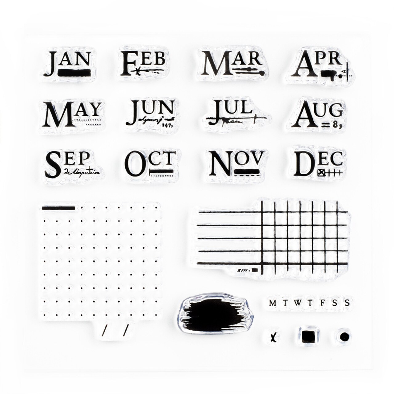 Monthly Notes Small Clear Stamps 4x4 inch by Wintertime Crafts